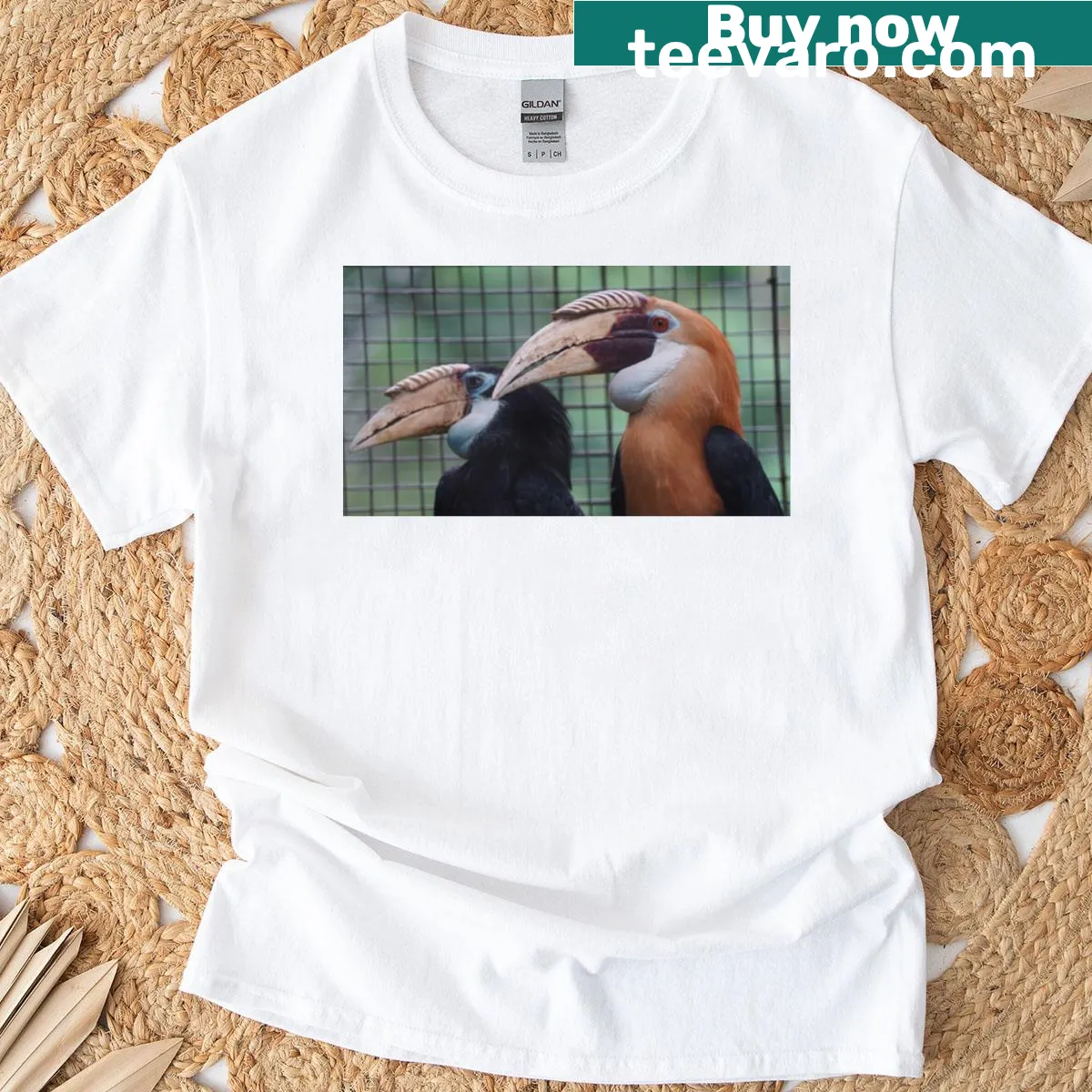 Illustrated Rangkong Bird t-shirt design — on a men's t-shirt