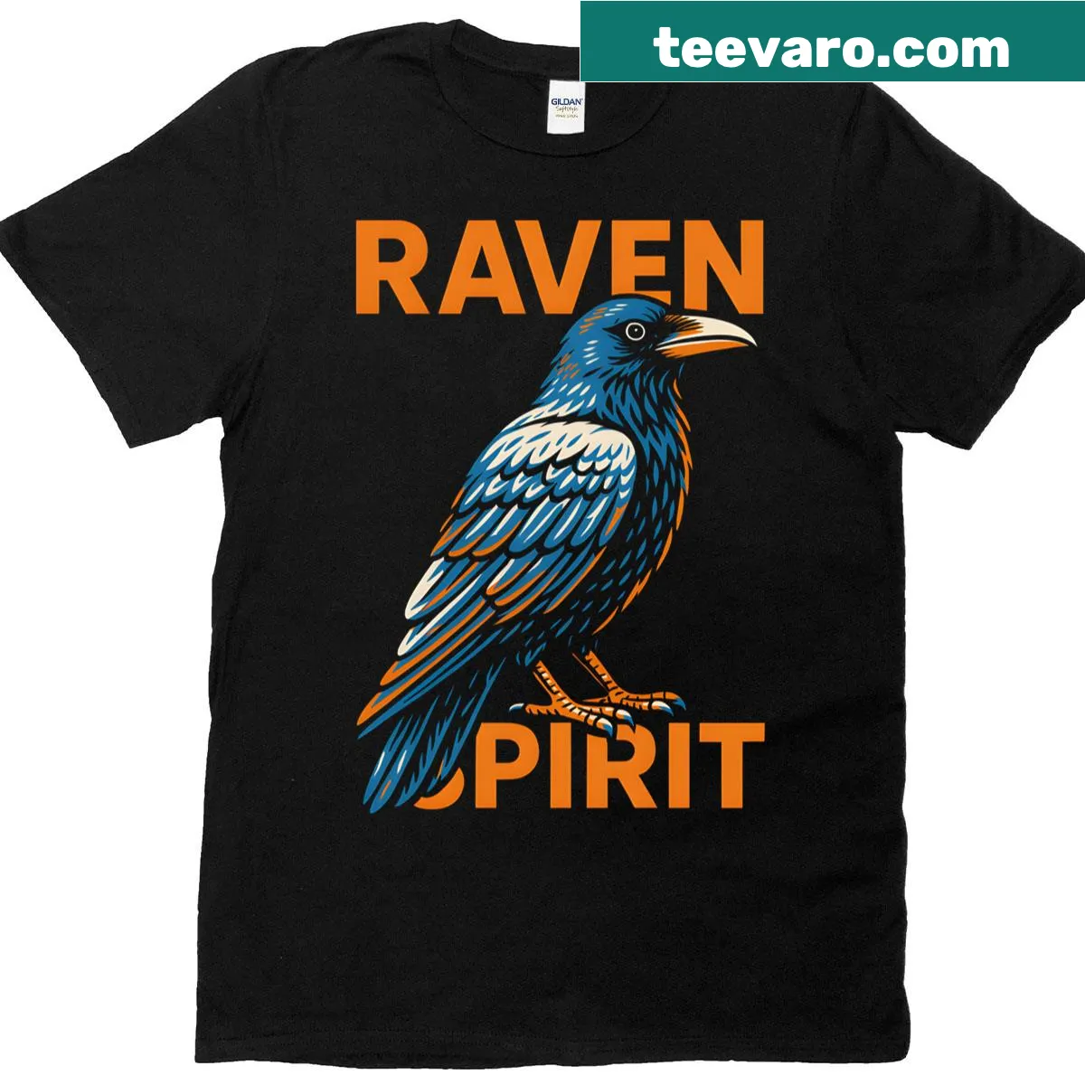 Hand-lettered 'Raven Spirit' graphic on a dark academia-themed T-shirt — on a men's t-shirt