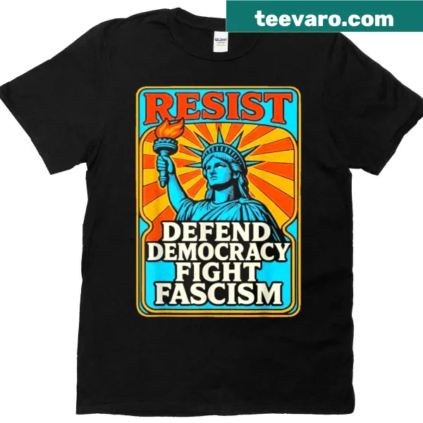 Typographic design shirt stating 'Real Patriots Fight Fascism'