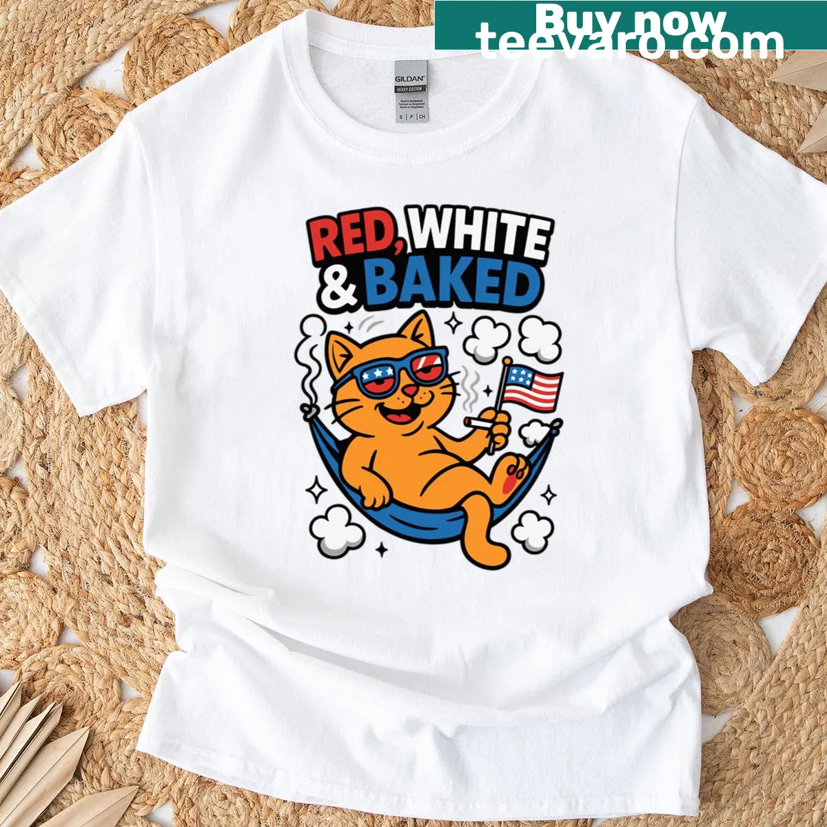 Funny 4th Of July cat t-shirt with a weed design — on a men's t-shirt
