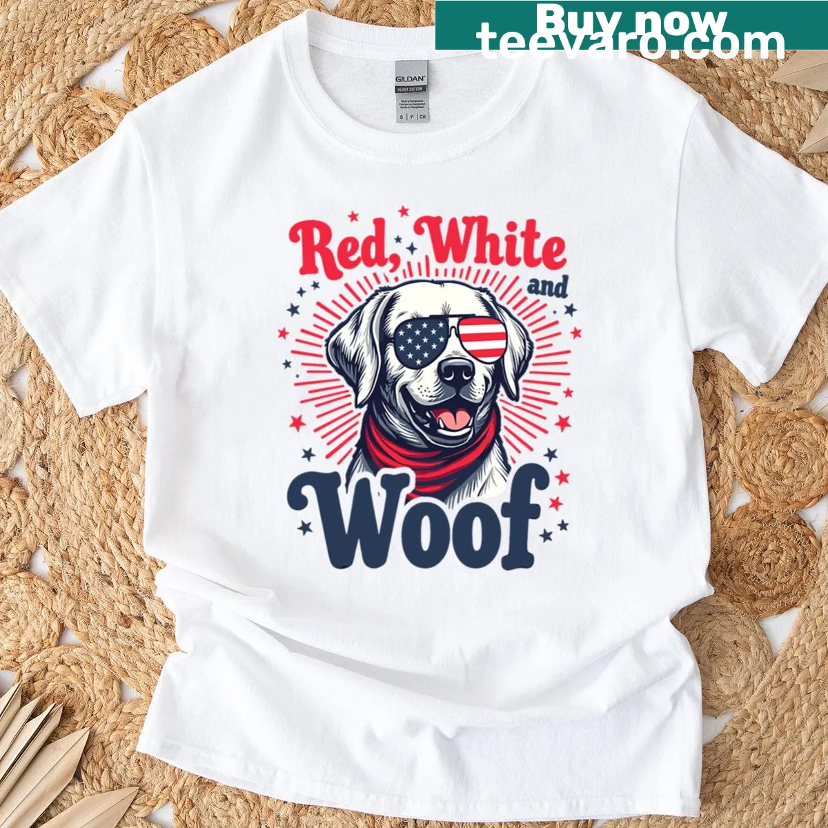 Patriotic dog graphic on a Fourth of July T-shirt — on a men's t-shirt