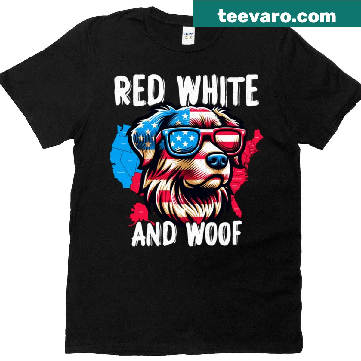 Funny Labrador graphic in patriotic theme for July 4th — on a men's t-shirt
