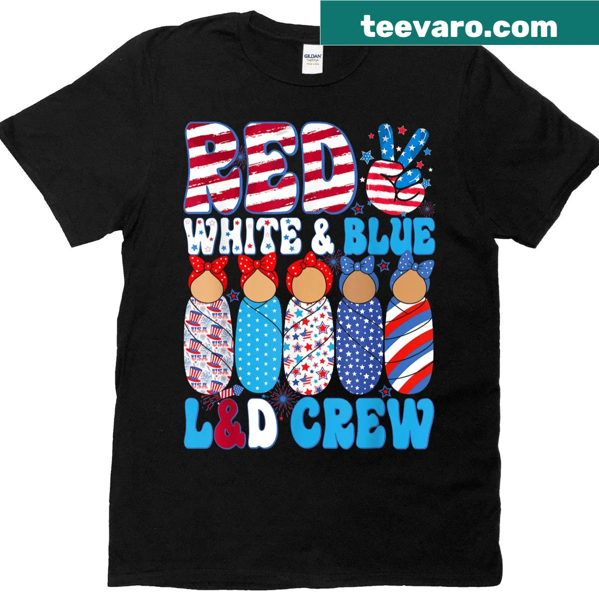 Patriotic T-shirt for labor and delivery nurses celebrating July 4th — on a men's t-shirt