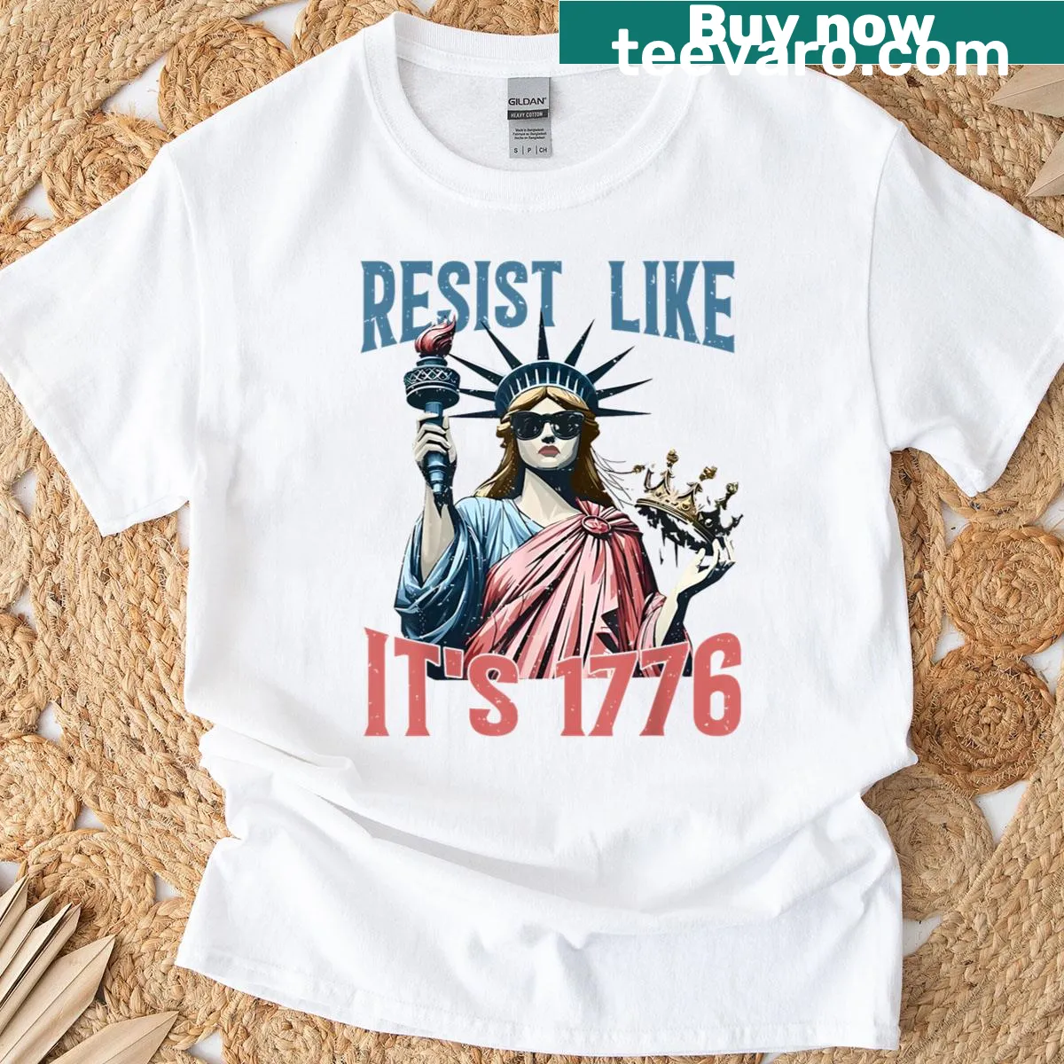 Liberty statue graphic with 'Resist Like Its 1776' text — on a men's t-shirt