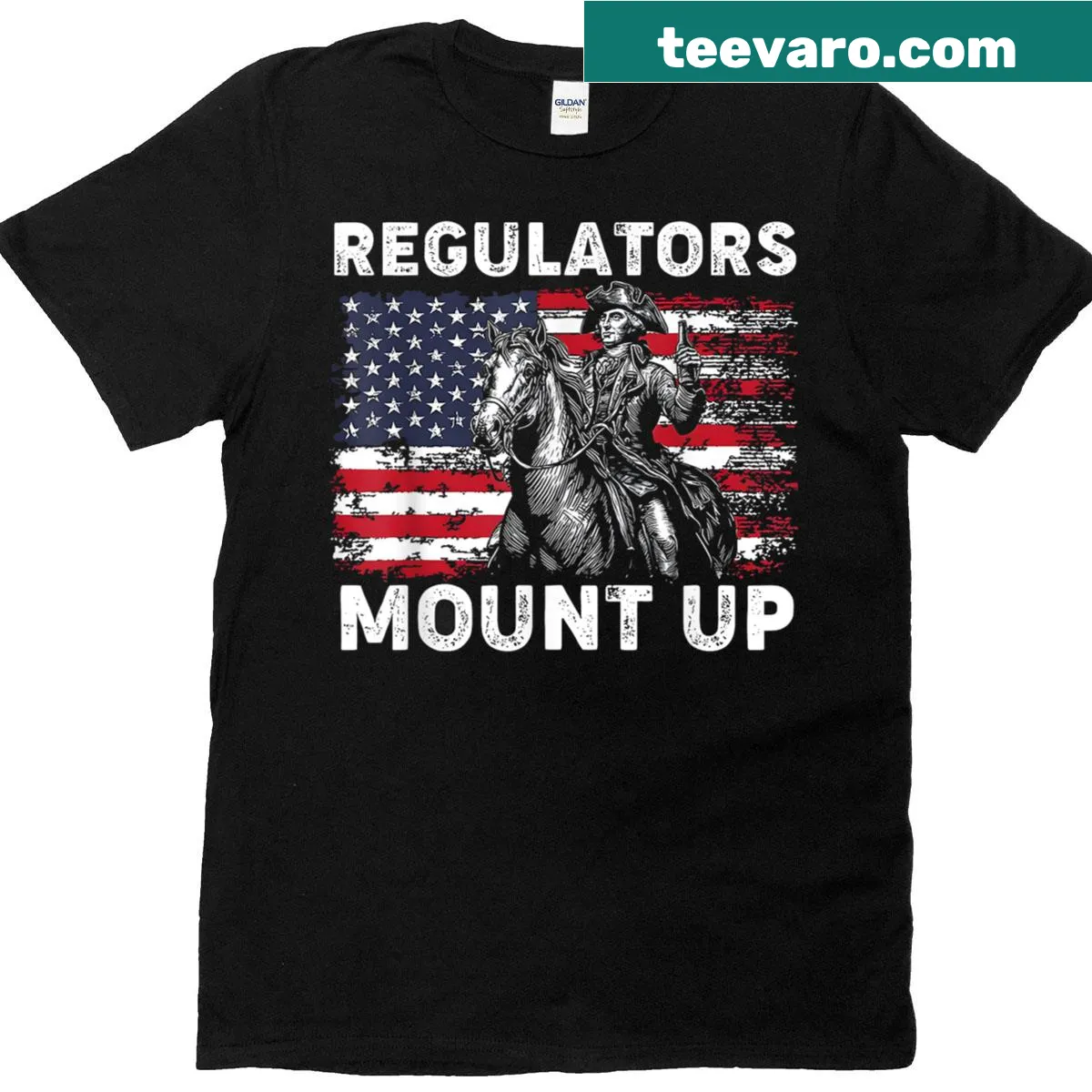 Cowboy riding a flag graphic with funny text for Fourth of July — on a men's t-shirt
