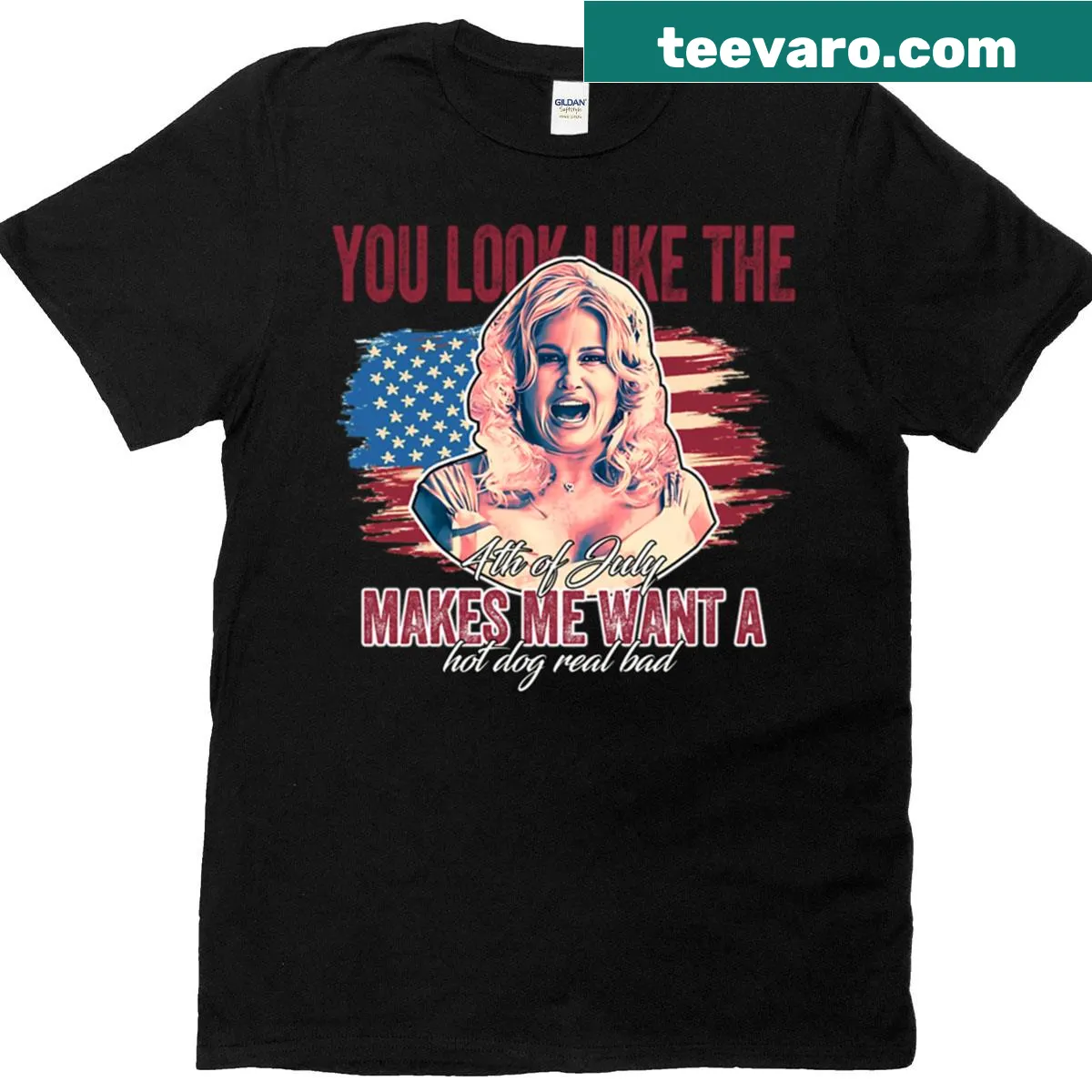 Retro t-shirt with 'You Look Like The 4th Of July Hot Dog' text — on a men's t-shirt