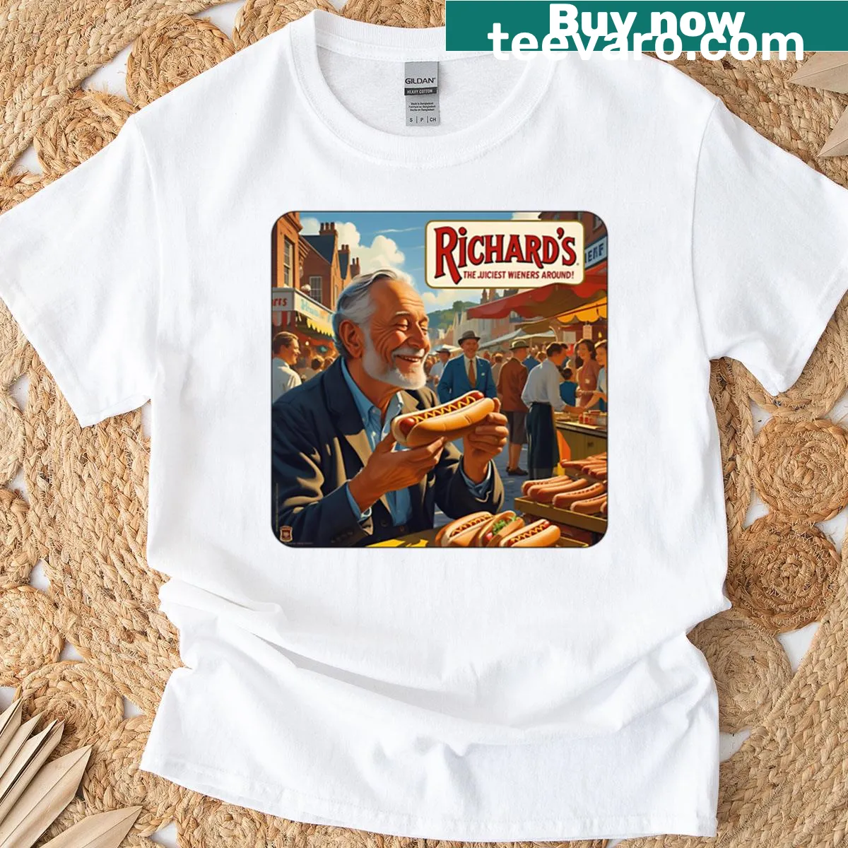 Funny hot dogs illustration on a playful t-shirt — on a men's t-shirt