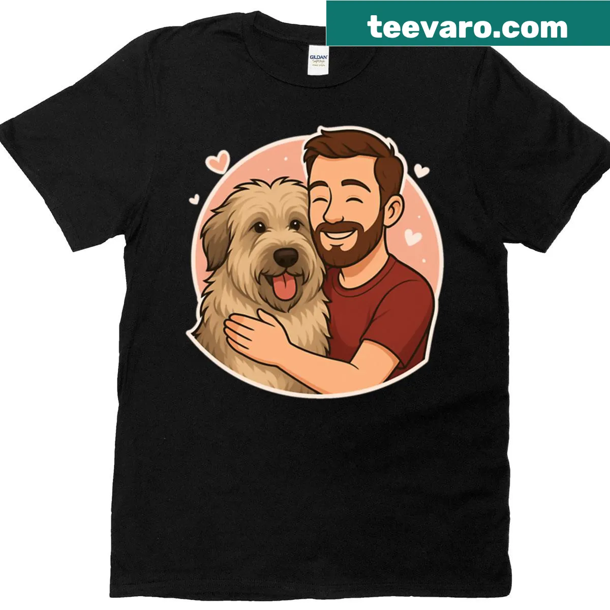 Cartoon t-shirt featuring a Catalan Sheepdog — on a men's t-shirt