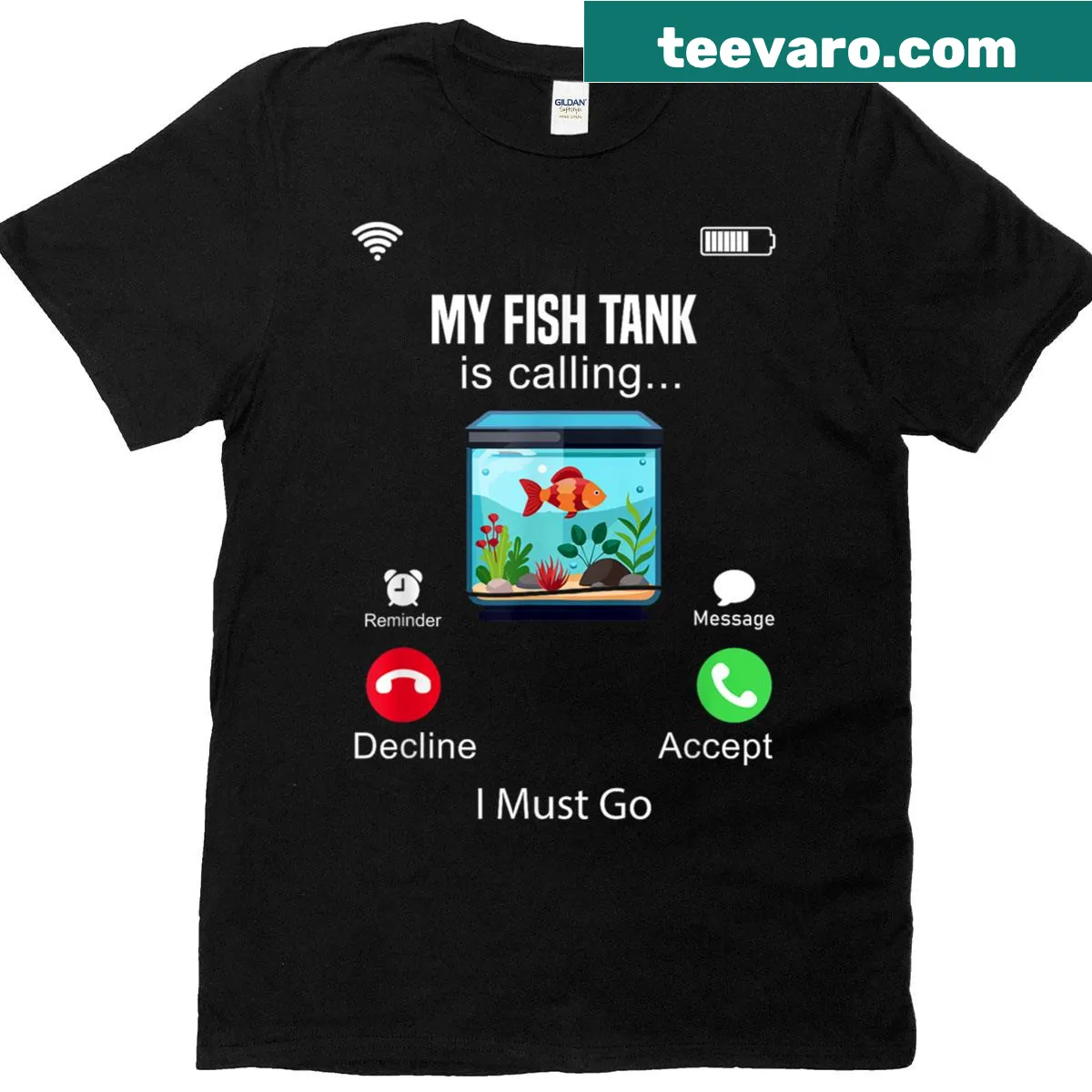 T-shirt with the phrase 'My Fish Tank Is' for aquarium enthusiasts. — on a men's t-shirt