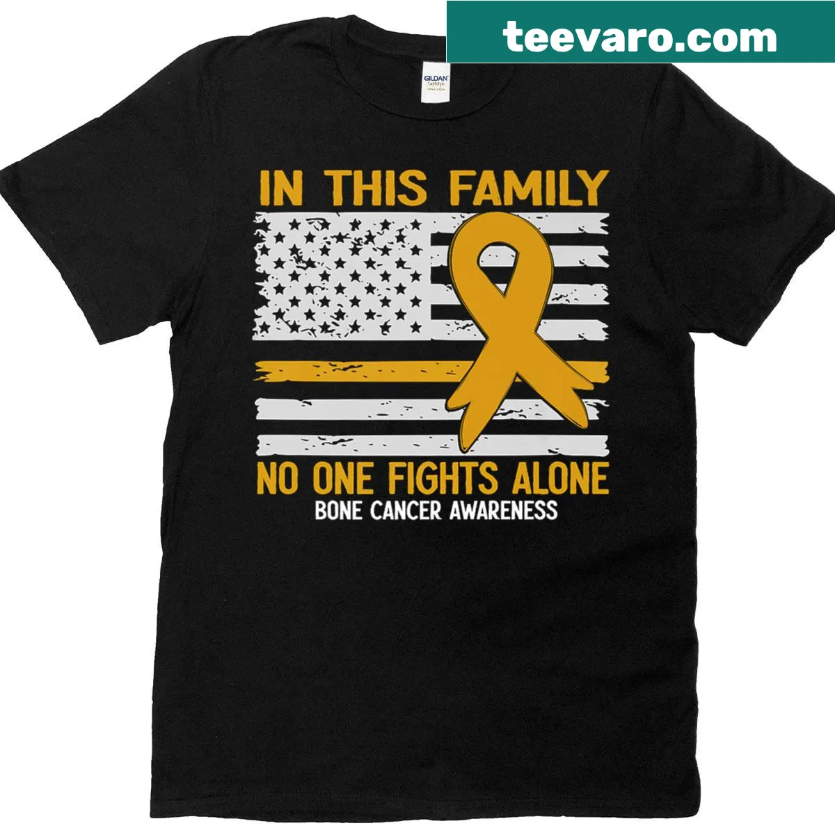American flag and bone graphic on Sarcoma Awareness T-shirt — on a men's t-shirt