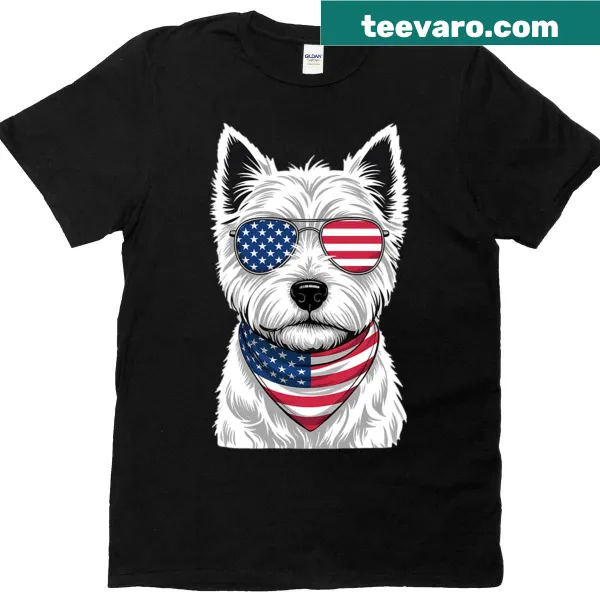 Oversized t-shirt featuring a Scottie dog with sunglasses and an American flag design.
