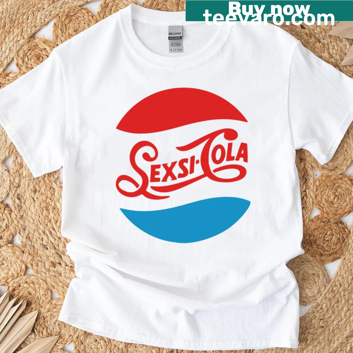 Funny 'Sexsi' cola themed T-shirt design — on a men's t-shirt