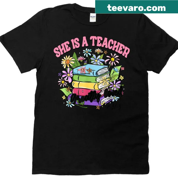 Floral T-shirt with hand-lettered teacher inspiration