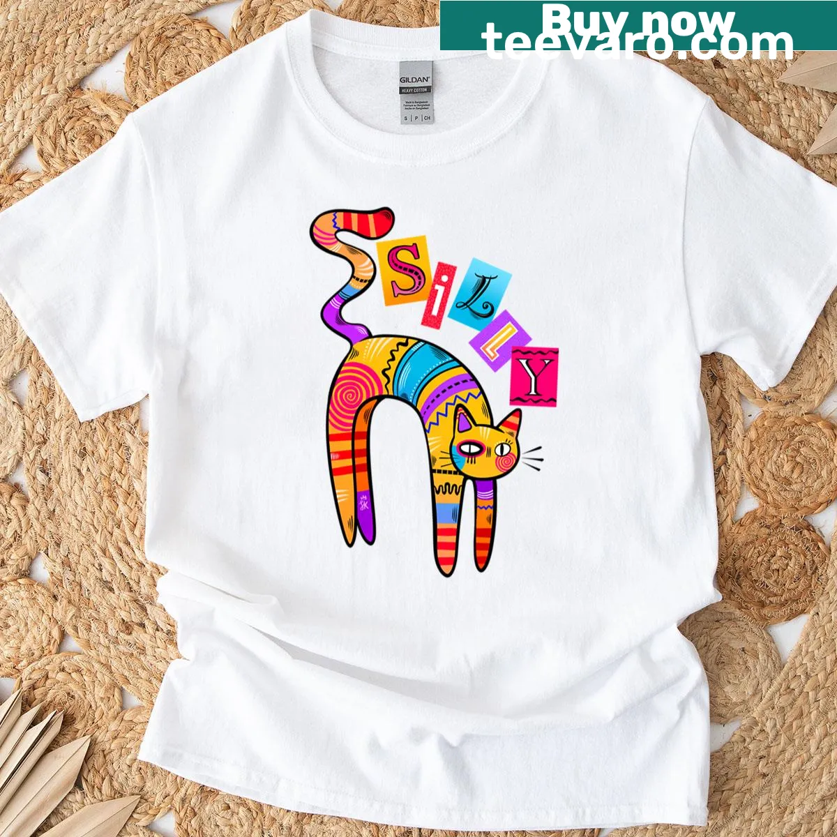 Cute cartoon cat graphic T-shirt designed for cat lovers — on a men's t-shirt