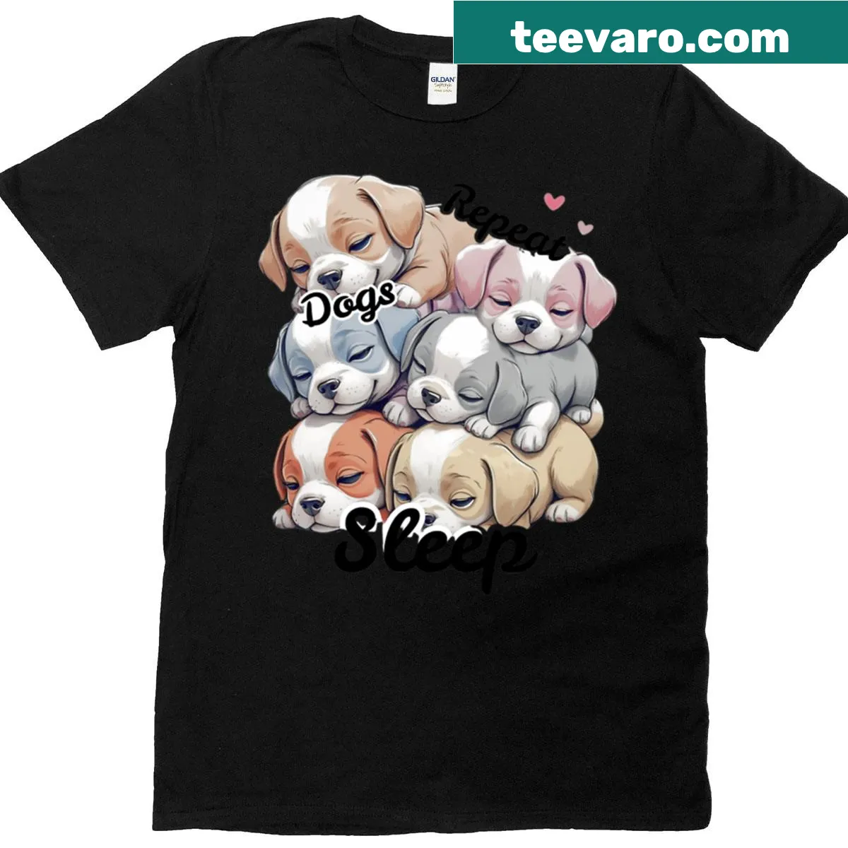 Cute graphic of stacked sleeping puppies on a T-shirt — on a men's t-shirt