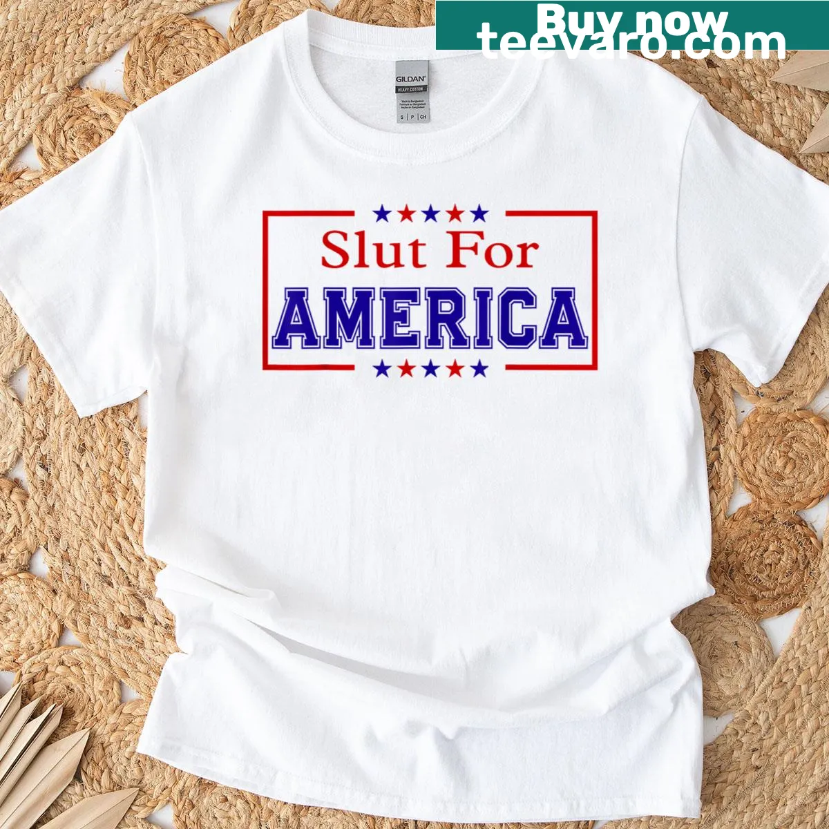 'Slut For America' graphic tee for Fourth of July celebrations — on a men's t-shirt