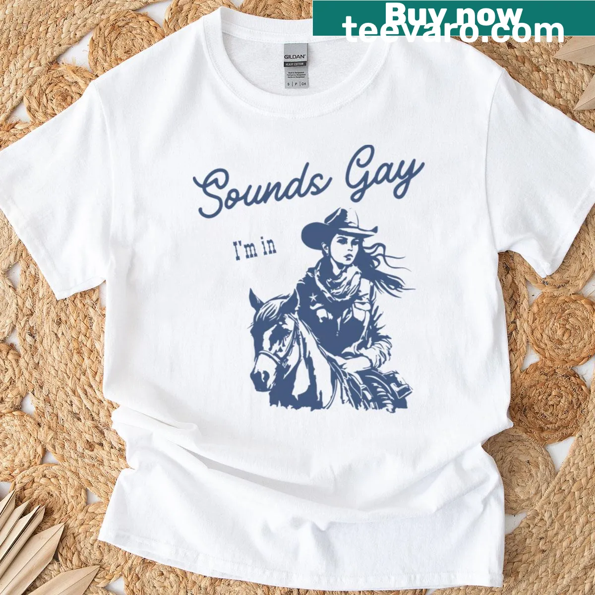 T-shirt with the phrase 'Sounds Gay I'm In' — on a men's t-shirt