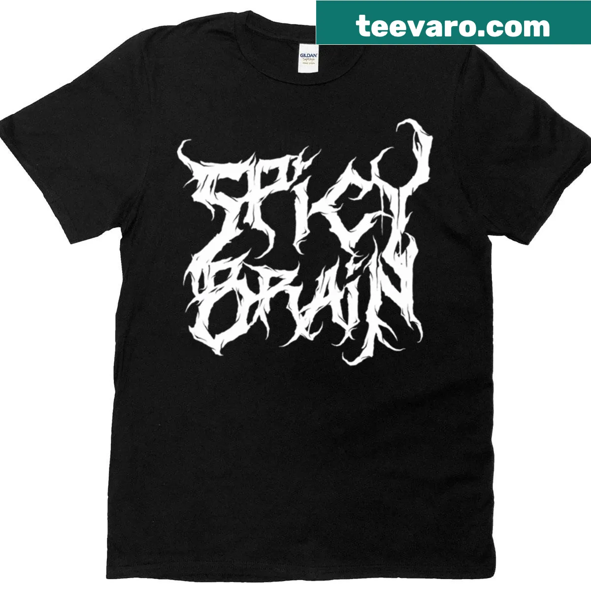 Black metal ADHD logo t-shirt with bold typography and sharp lines — on a men's t-shirt