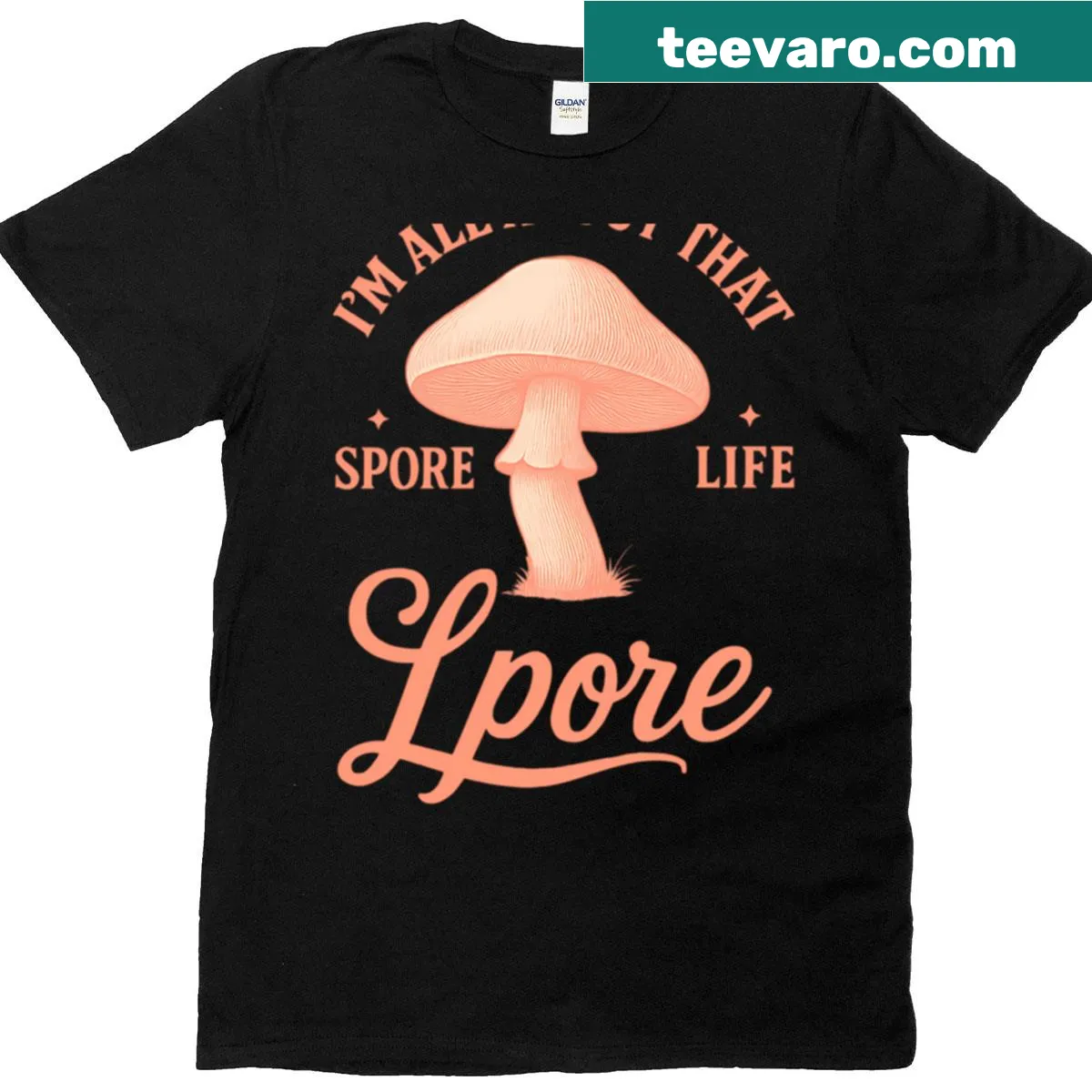 Whimsical mushroom design on a funny graphic tee for mushroom lovers — on a men's t-shirt