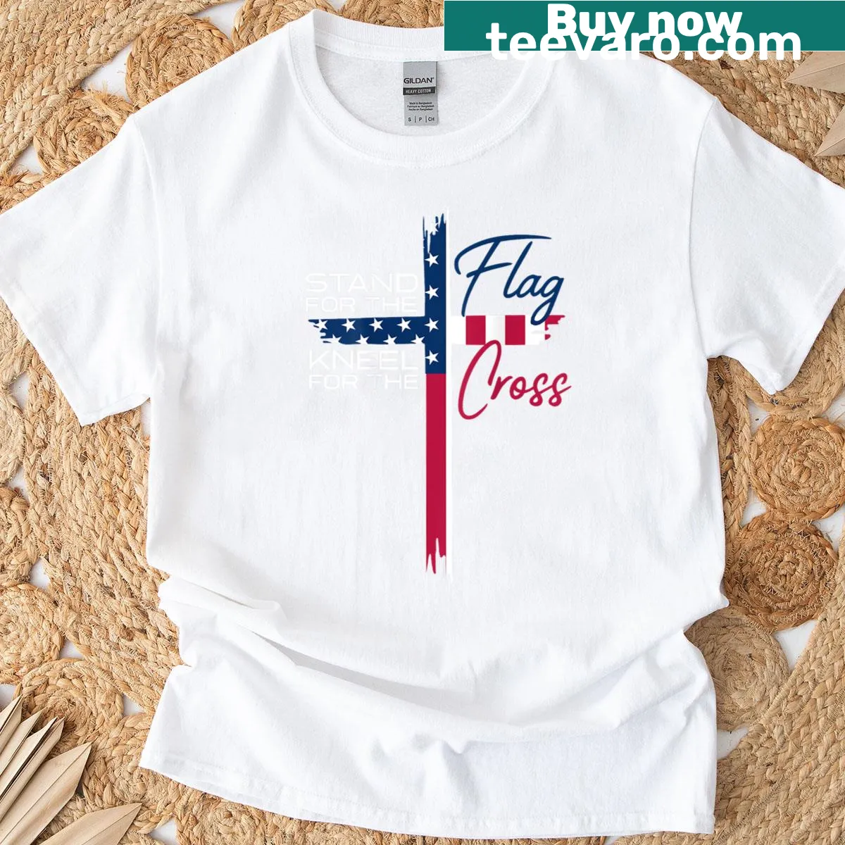 Patriotic phrase on a faith-themed t-shirt — on a men's t-shirt