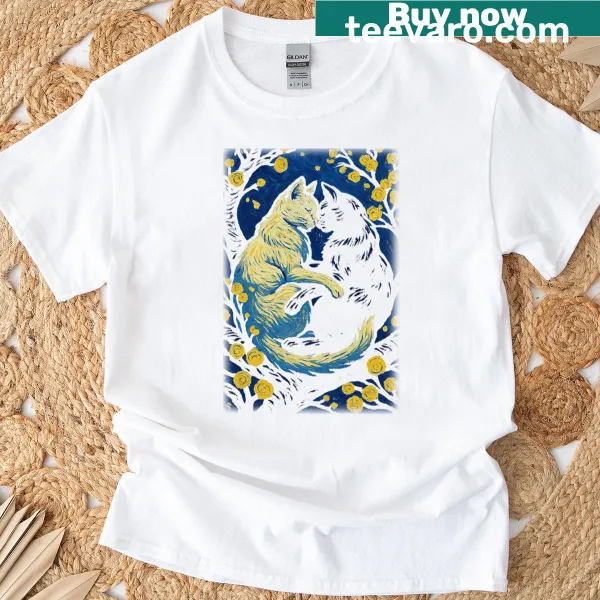 Whimsical design of cats with stars for a cozy oversized T-shirt