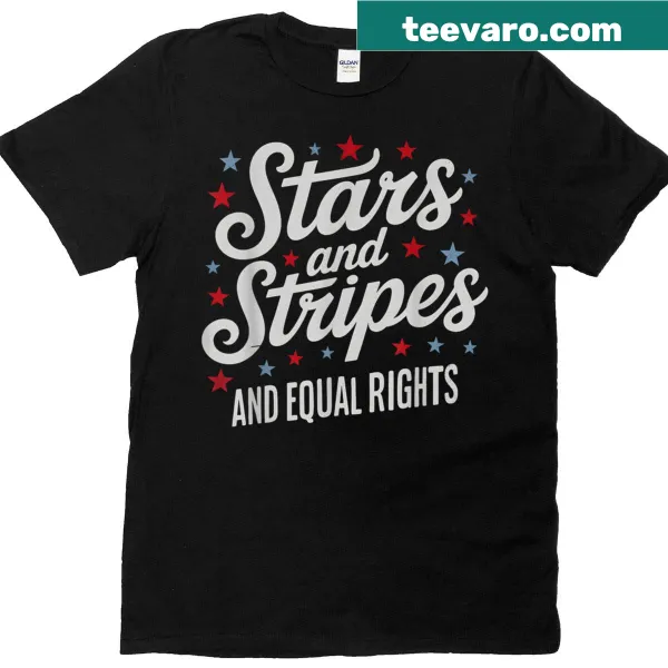 Typographic design promoting women's rights on a patriotic T-shirt