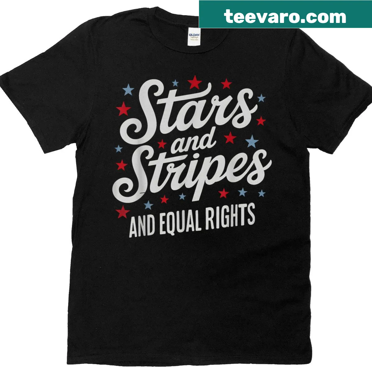 Typographic design promoting women's rights on a patriotic T-shirt — on a men's t-shirt