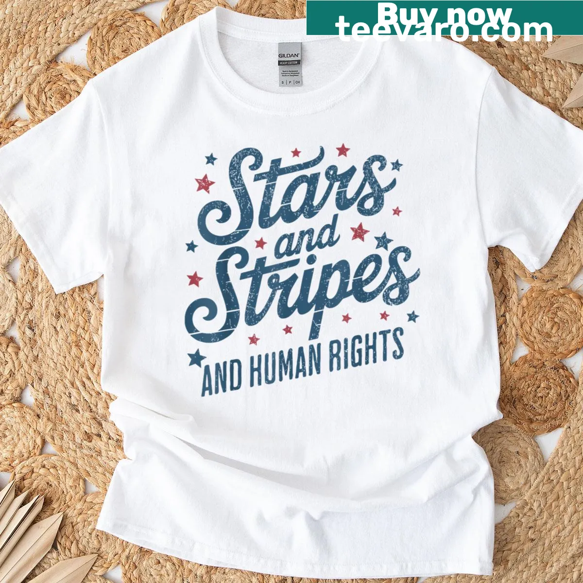 T-shirt with 'Stars Stripes And Women's Rights' text — on a men's t-shirt