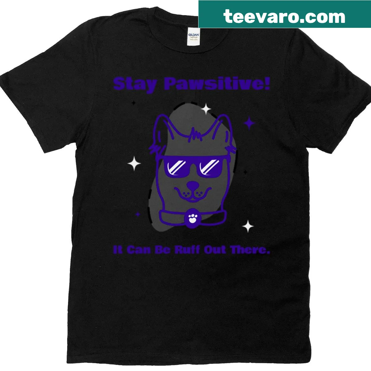 Dog-themed T-shirt with a humorous phrase about positivity and challenges. — on a men's t-shirt