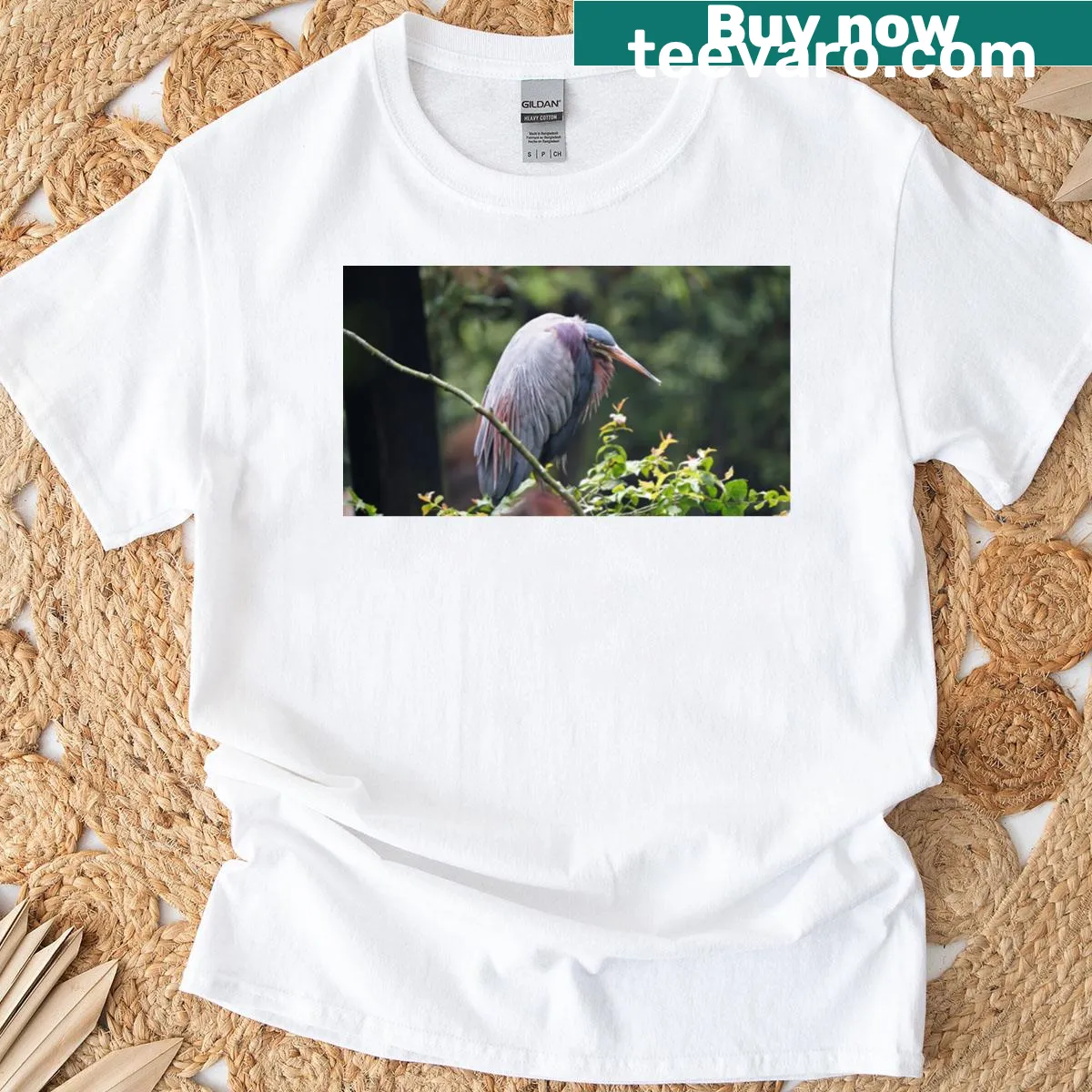 Charming illustration of a stork on a T-shirt — on a men's t-shirt