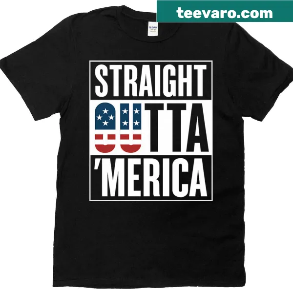 Patriotic T-shirt with the phrase 'Straight Outta Merica' in bold typography