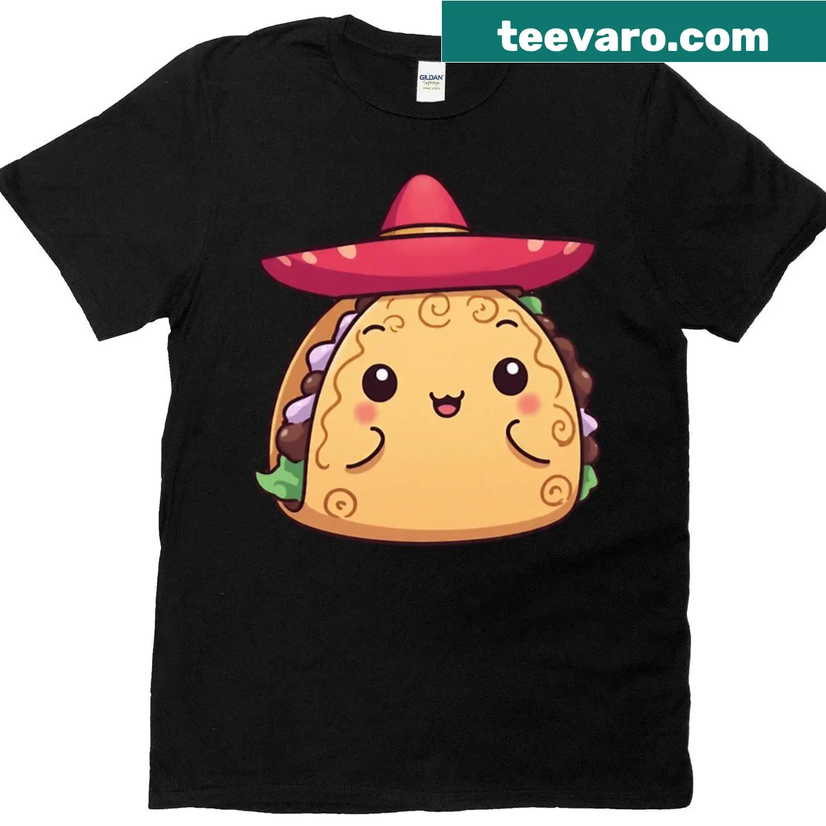 Cheerful taco wearing a sombrero on a happy T-shirt — on a men's t-shirt