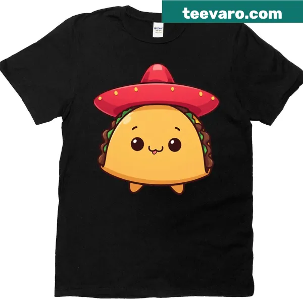 Funny taco with sombrero flexing muscles on t-shirt
