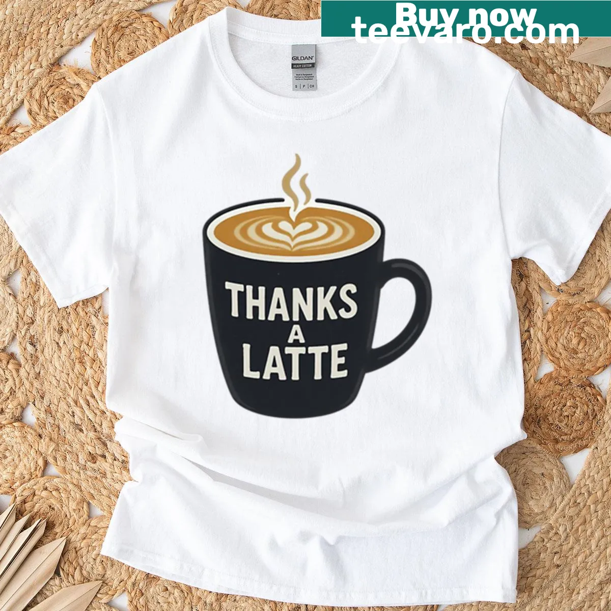Cartoon coffee cup design with the phrase Thanks A Latte on a t-shirt — on a men's t-shirt