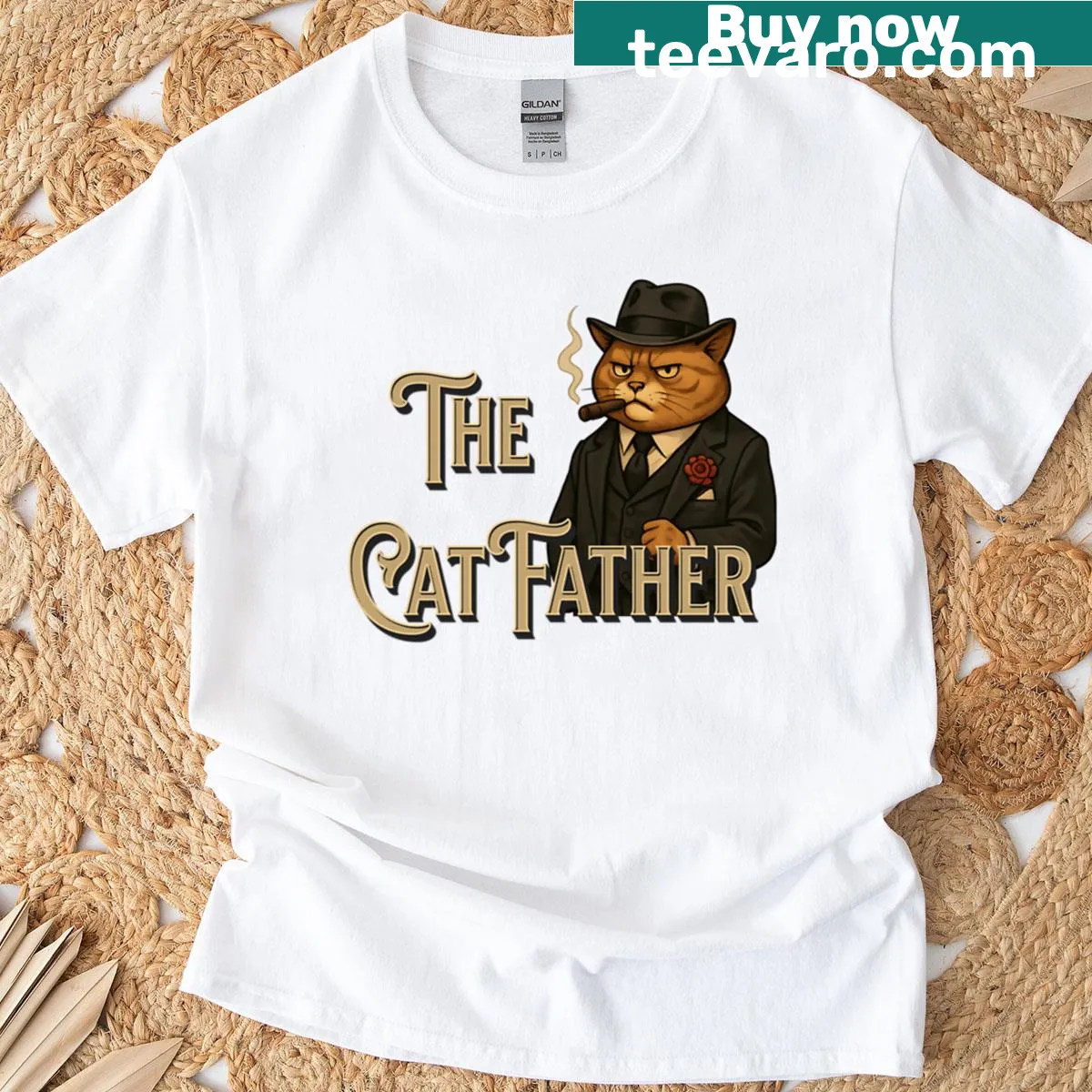 Funny Catfather graphic on an oversized T-shirt — on a men's t-shirt