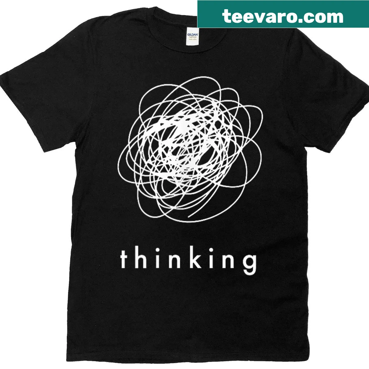 Minimalist line art T-shirt featuring a funny scribble design — on a men's t-shirt