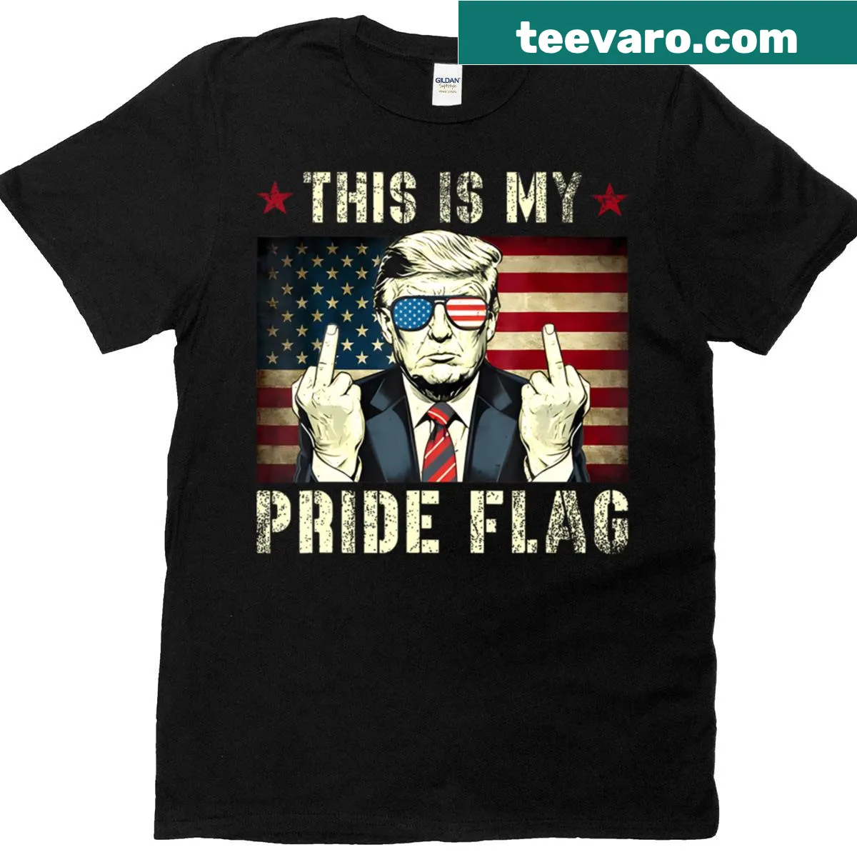 Patriotic T-shirt featuring pride flag design and American themes — on a men's t-shirt