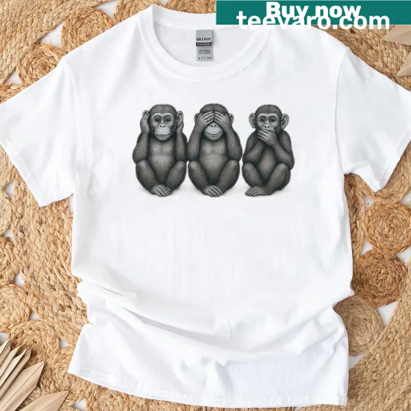 Illustration of three playful monkeys on a t-shirt