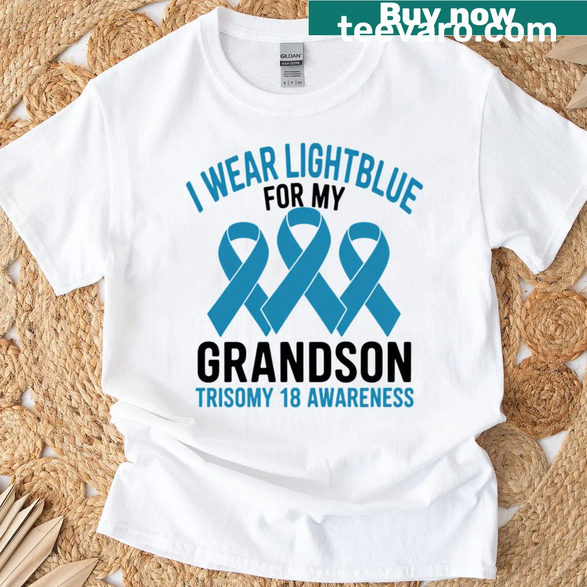 Warrior-themed Trisomy 18 awareness T-shirt for proud grandmothers — on a men's t-shirt
