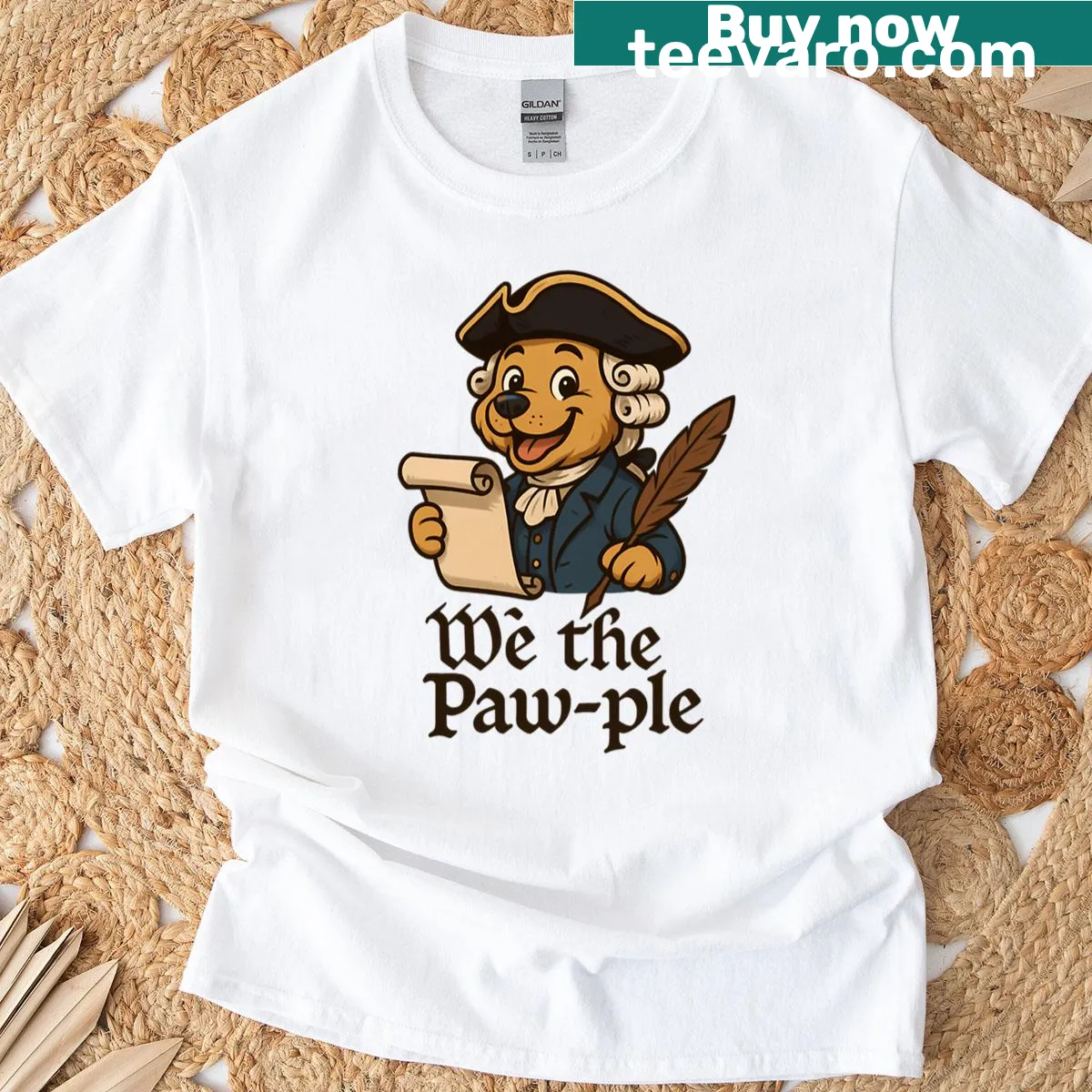 Patriotic dog-themed t-shirt with the phrase We The Paw-ple — on a men's t-shirt