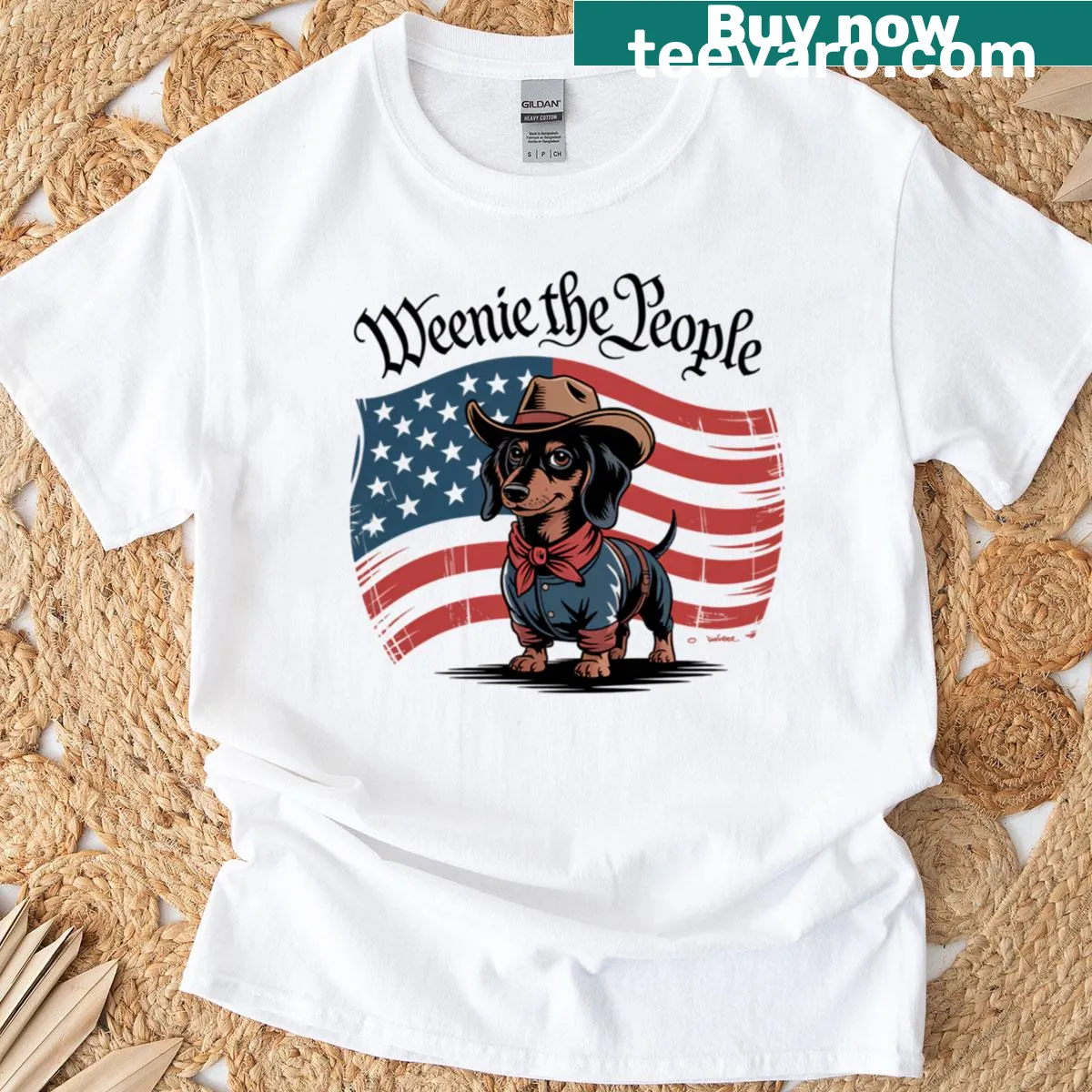 Funny patriotic dachshund T-shirt with a playful graphic — on a men's t-shirt