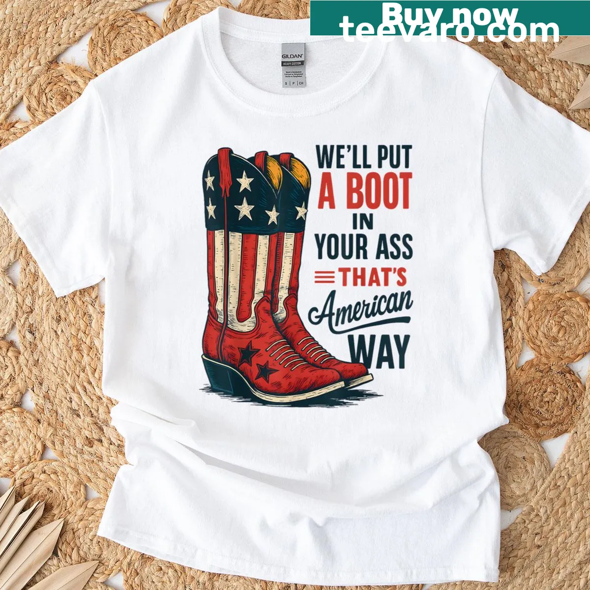 Bold T-shirt with American patriotism message and edgy design — on a men's t-shirt