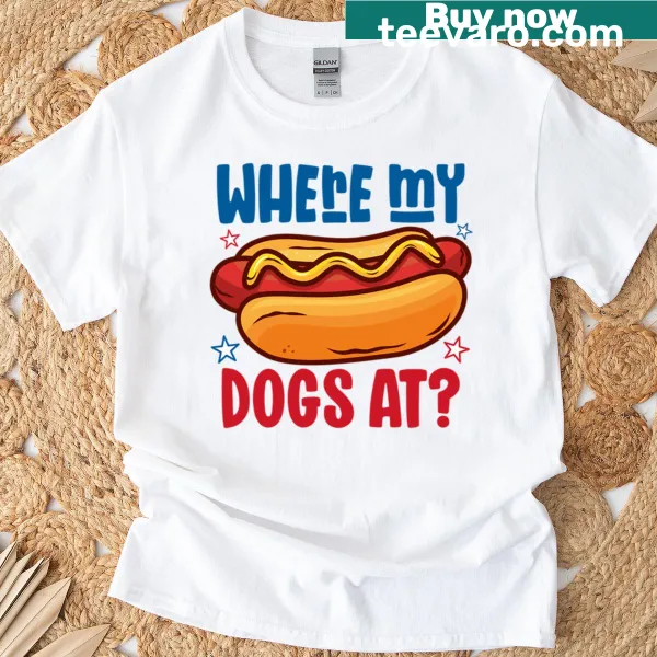 T-shirt with 'Where My Dogs At' text for dog lovers