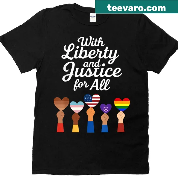 Patriotic Fourth of July t-shirt featuring liberty and justice phrase