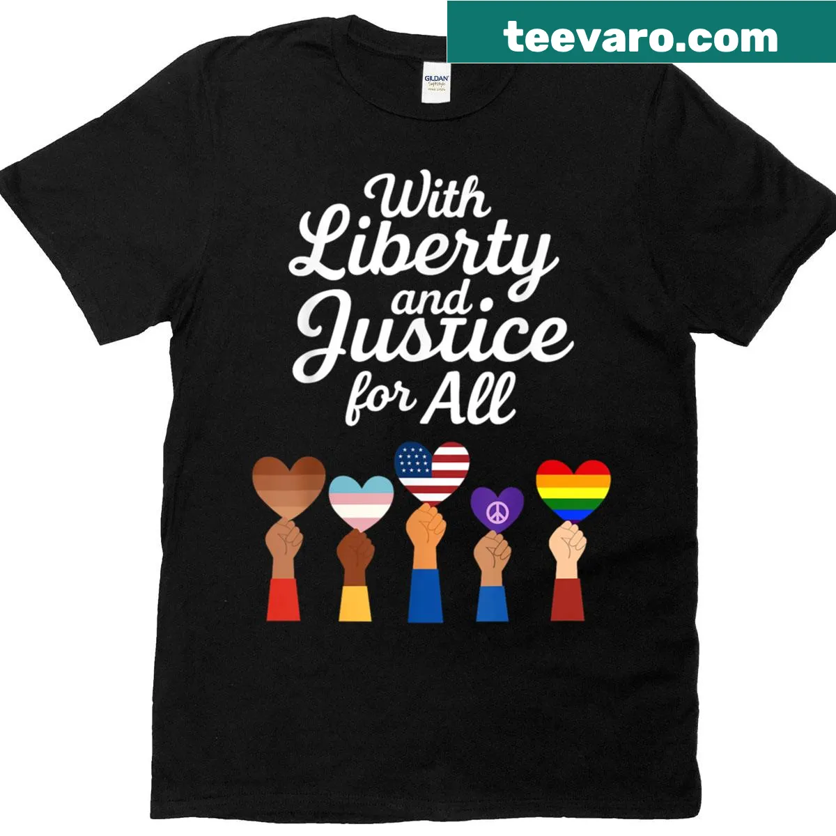Patriotic Fourth of July t-shirt featuring liberty and justice phrase — on a men's t-shirt