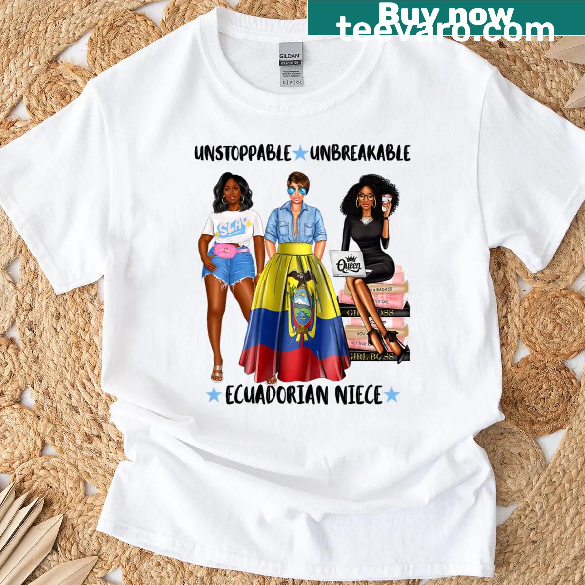 Illustrated t-shirt celebrating Afro-Ecuadorian heritage and family — on a men's t-shirt