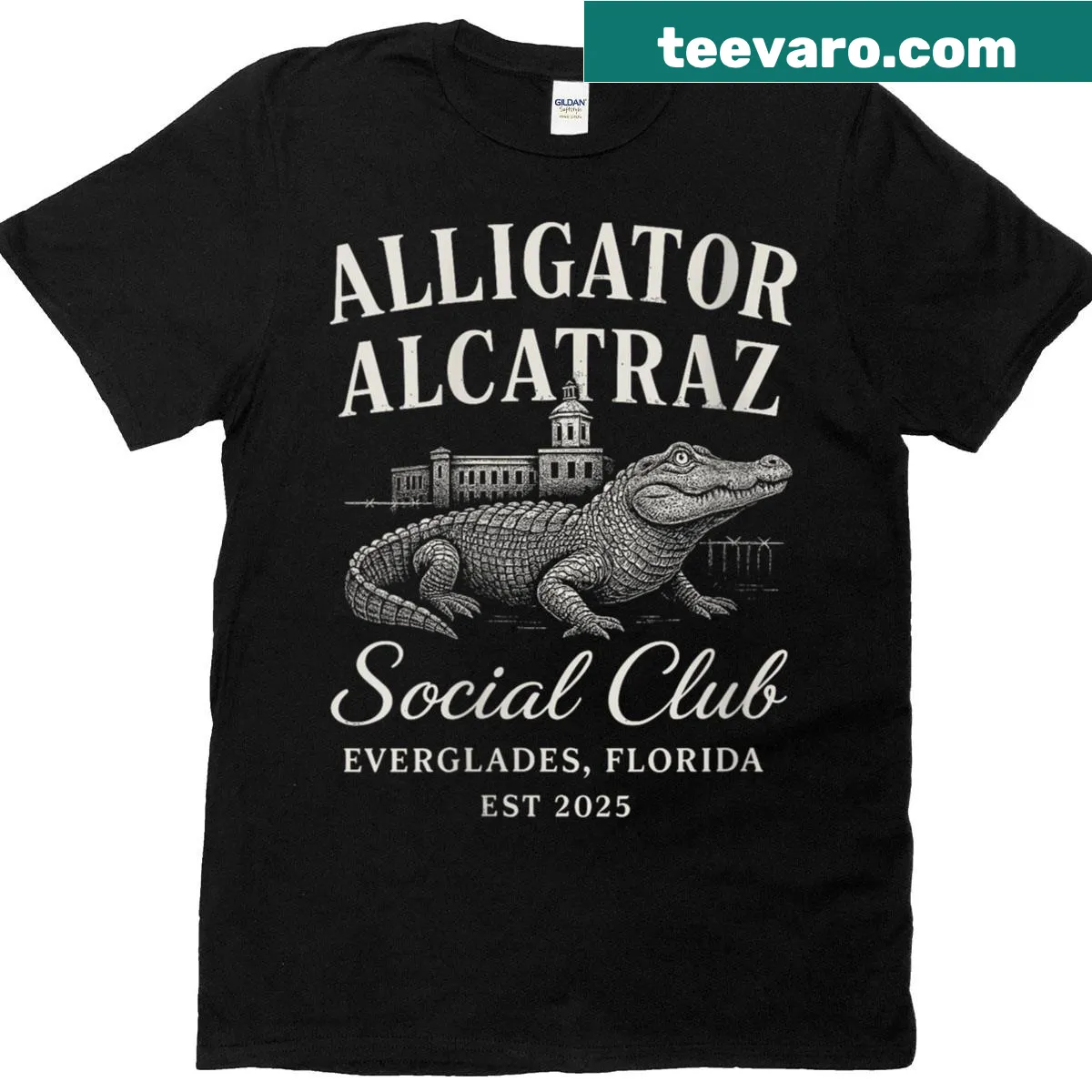 Funny alligator-themed T-shirt with a humorous design — on a men's t-shirt