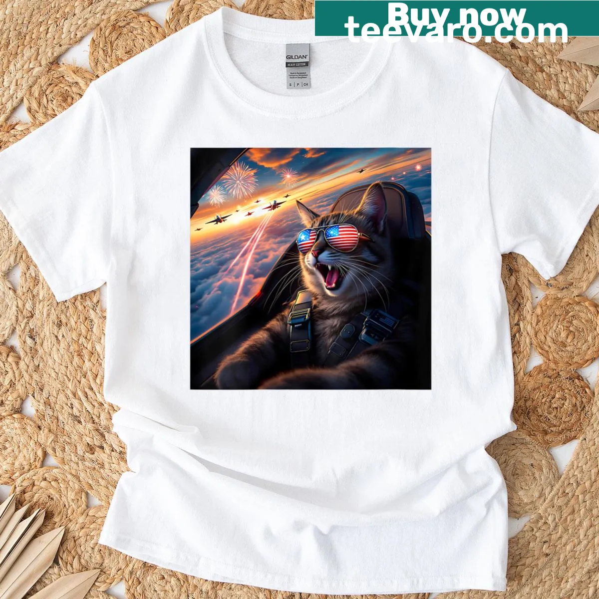 Funny cat art t-shirt celebrating the 4th of July — on a men's t-shirt