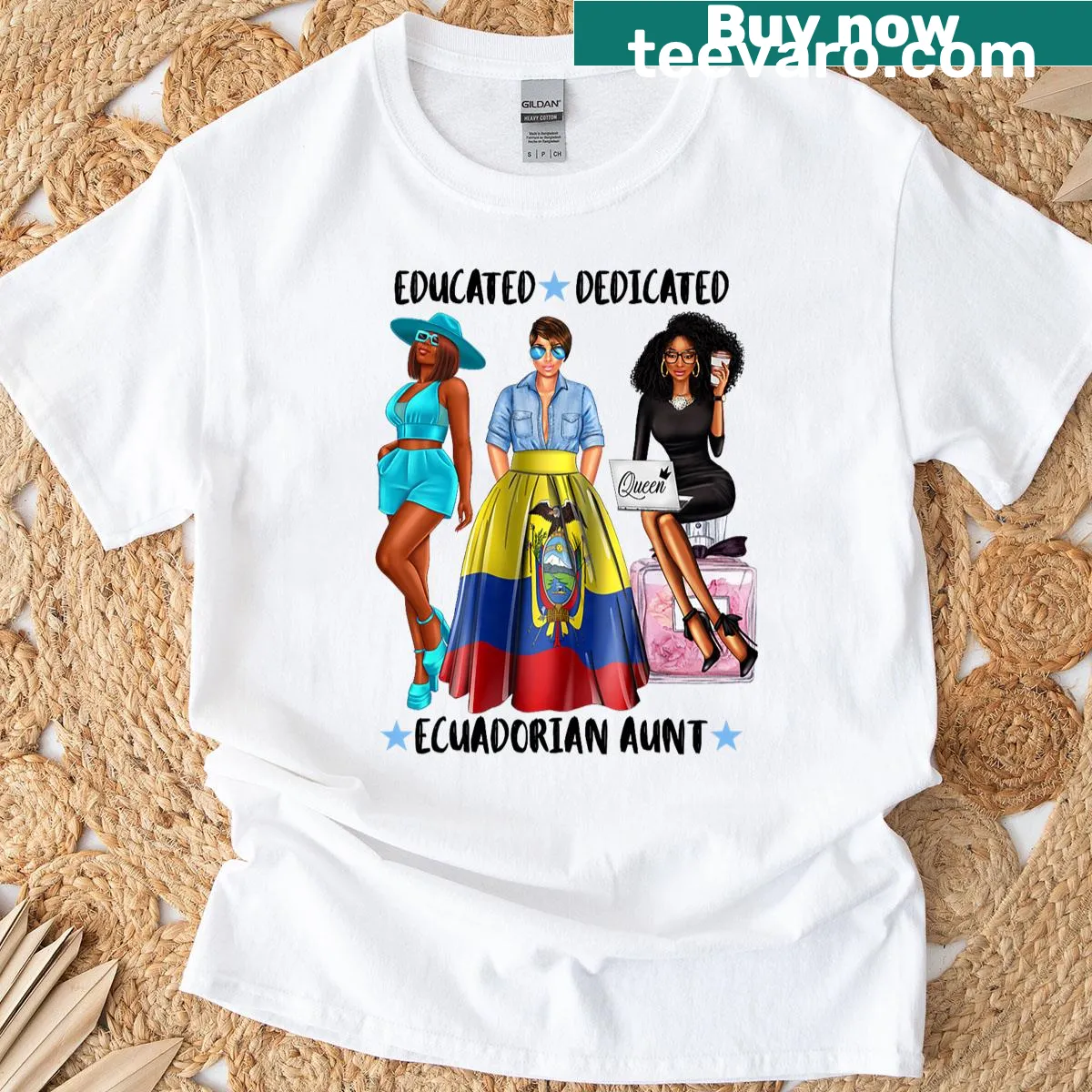 Inspirational t-shirt celebrating Ecuadorian aunts' dedication and education — on a men's t-shirt