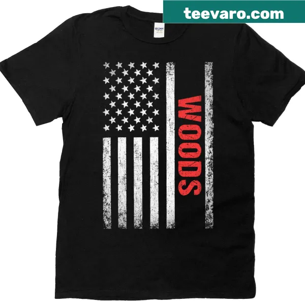 T-shirt with 'Woods' name and American flag design